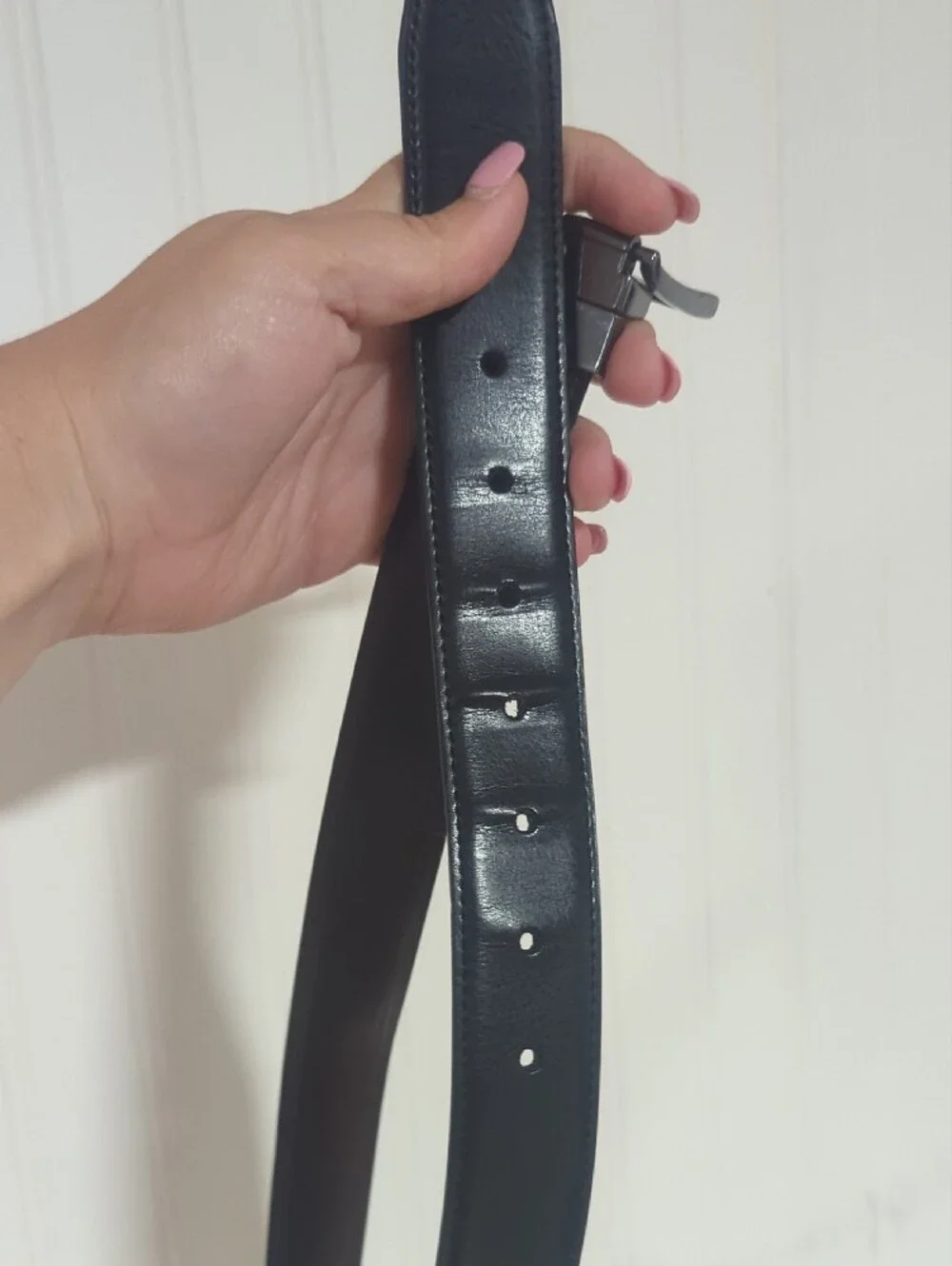 Dickies Black Men's Leather Belt with Brushed Metal Buckle Reversible 32